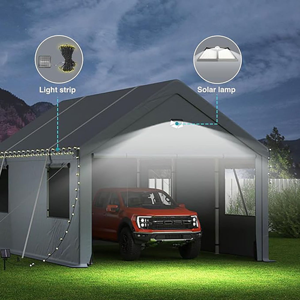 Heavy duty carport canopy, extra large portable car tent garage with roll-up windows and four seasons tarpaulin cover