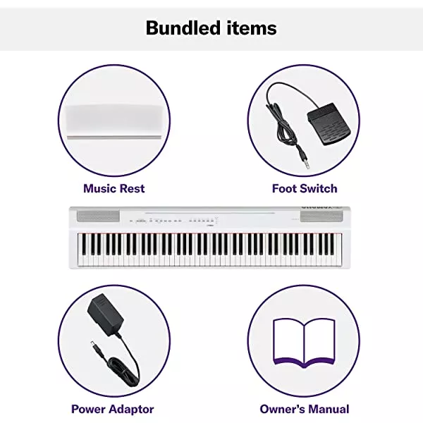 Yamaha P125 88-Key Weighted Action Digital Piano with Power Supply and Sustain Pedal, White