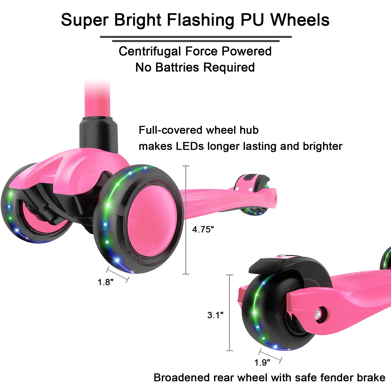 Allek Kick Scooter B03, Lean 'N Glide 3-Wheeled Push Scooter with Extra Wide PU Light-Up Wheels, Any Height Adjustable Handlebar and Strong Thick Deck for Children from 3-12yrs (Rose Pink)