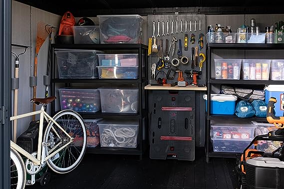 Keter Artisan Outdoor Pent Double Door Garden Storage Shed 11 x 7ft Grey Duotech+ Wood Look and Feel Fade Free All Weather Resistant Safe and Secure Zero Maintenance