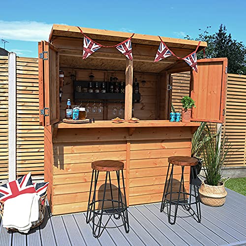 Outdoor Garden Bar, 6' x 3' Forest Wooden Shiplap Pent Garden Bar