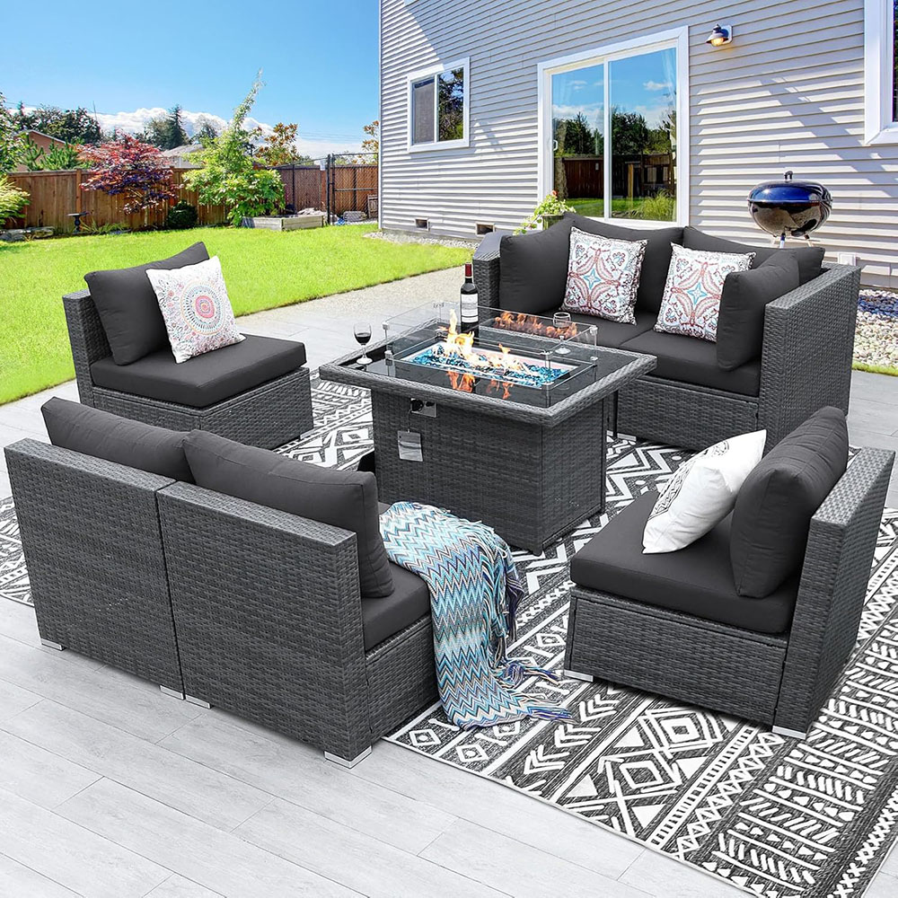 BULEXYARD Grey PE Wicker Patio Furniture Sectional Conversation Sofa Set