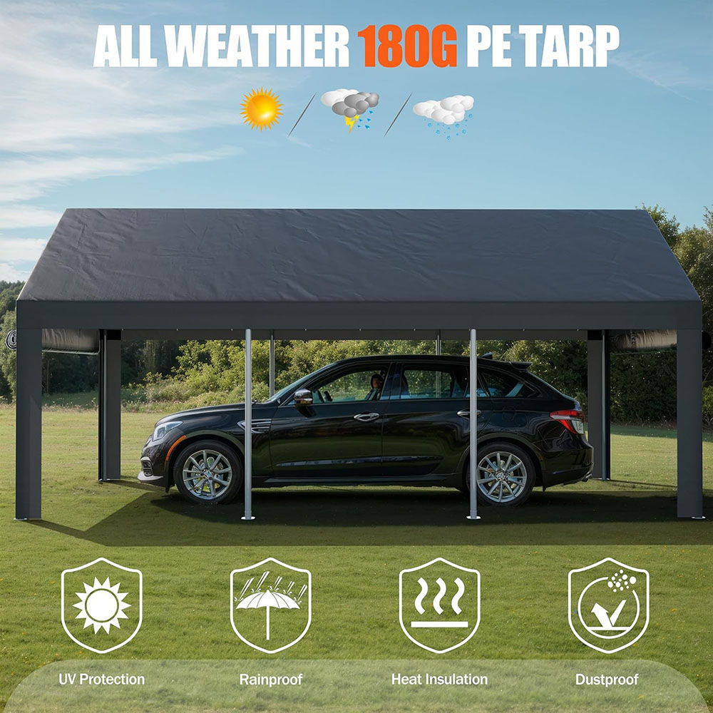 JAMFLY carport, heavy duty car canopy with roller shutters, portable garage