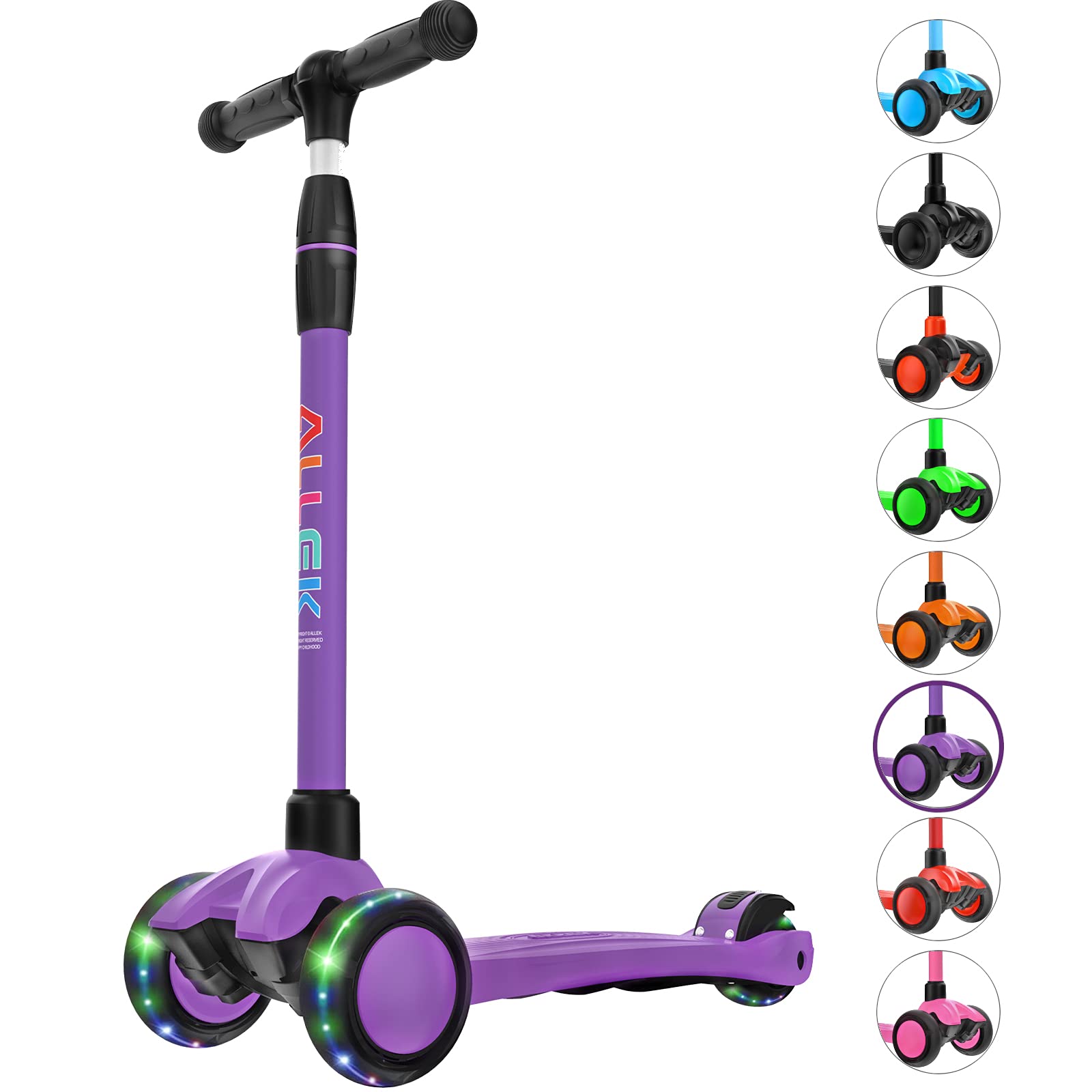 Allek Kick Scooter B03, Lean 'N Glide 3-Wheeled Push Scooter with Extra Wide PU Light-Up Wheels, Any Height Adjustable Handlebar and Strong Thick Deck for Children from 3-12yrs (Rose Pink)