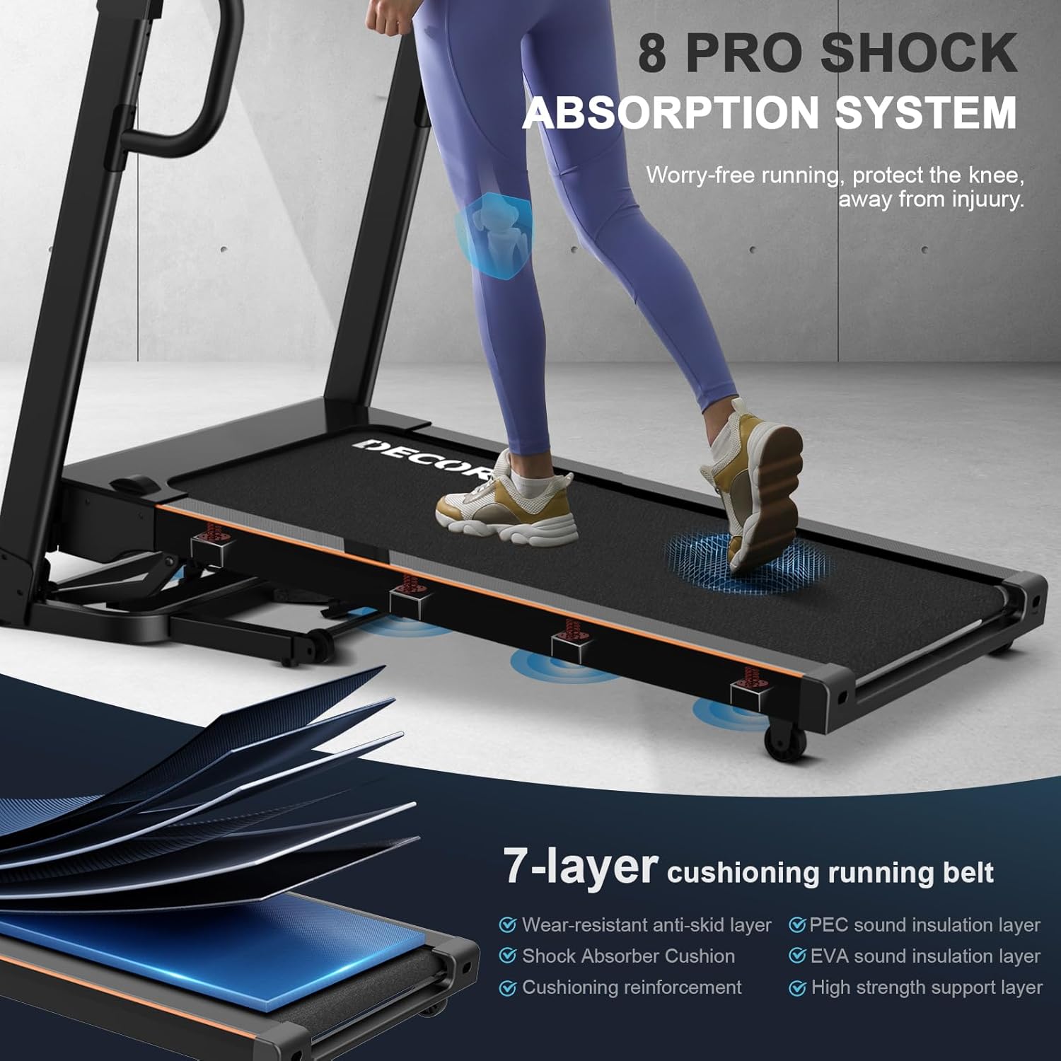 Decorcn Folding Treadmill for Home, 4.5HP, 20 Incline Levels, 1km/h-16km/h, 150KG limited, Runnig Machine for Heavy People with LED, Bluetooth Speakers, Silent Walking Pad for Home Office Gym