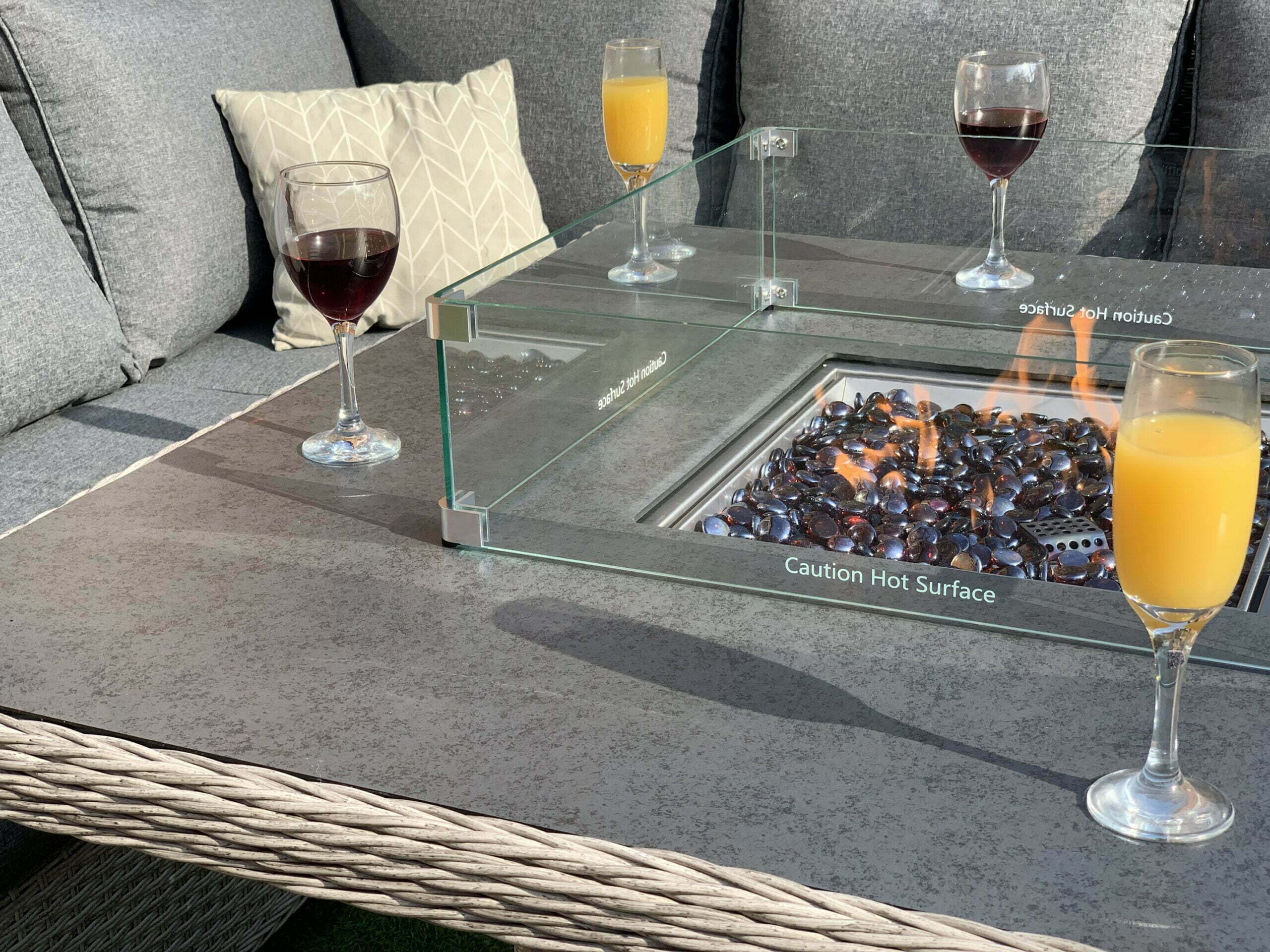 Rattan Corner Firepit Dining Patio Set 8 Seater