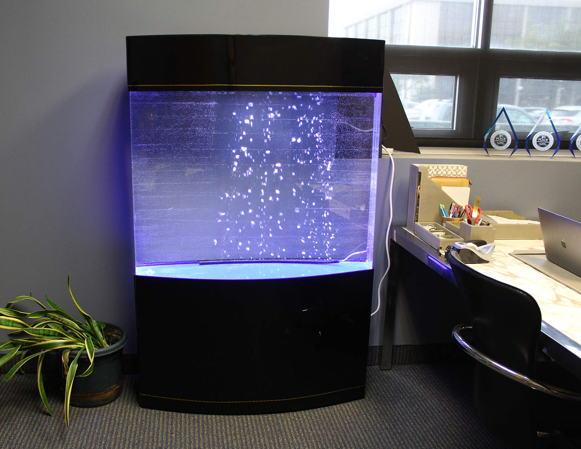 Water World Luxury Large Bow Front Acrylic Aquarium with Built-in Stand & Storage Top - 360° View