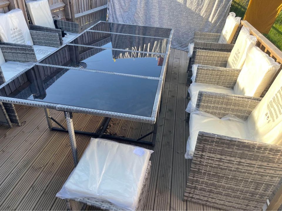 13 Piece Cube Rattan Garden Furniture Set - Light Grey