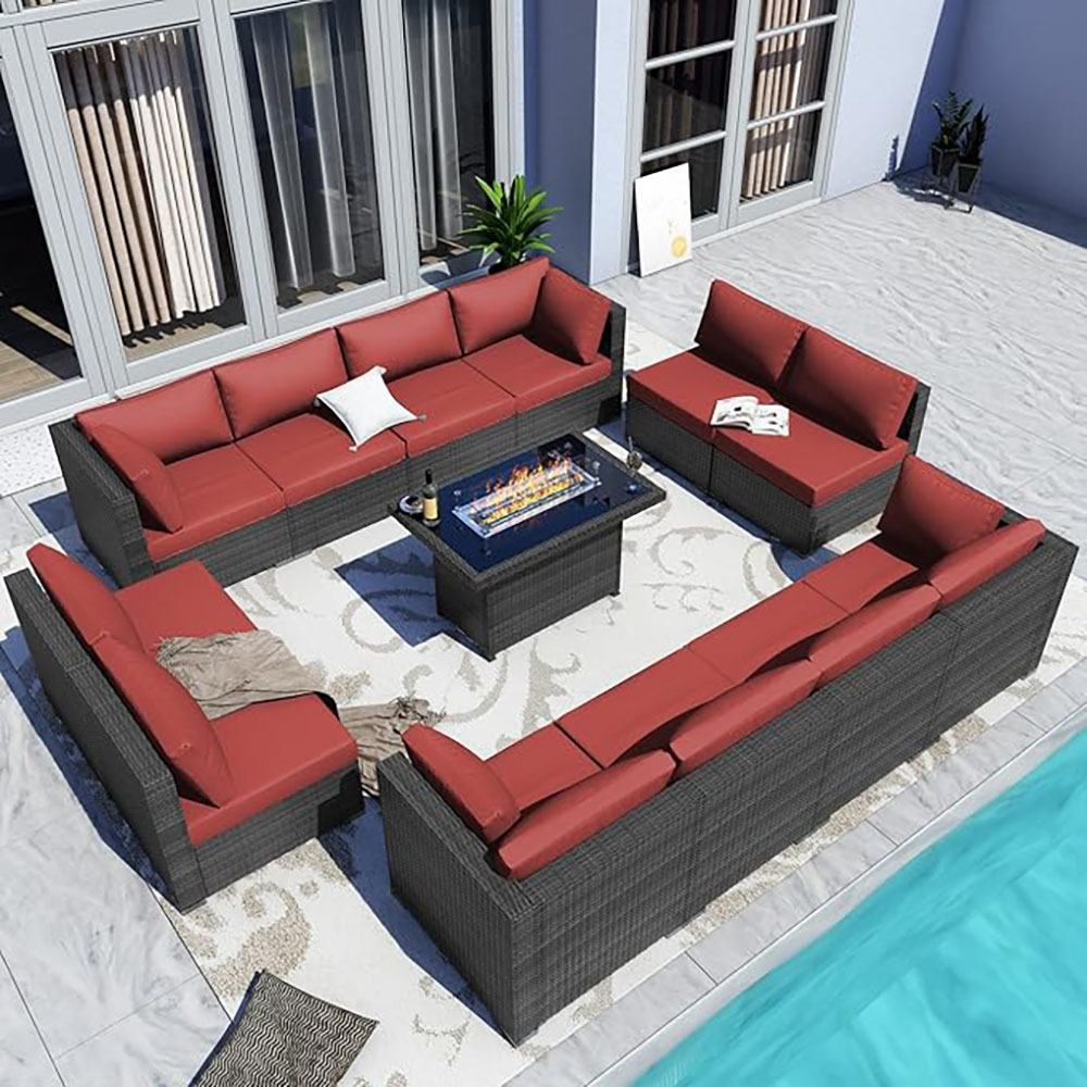 BULEXYARD Grey PE Wicker Patio Furniture Sectional Conversation Sofa Set