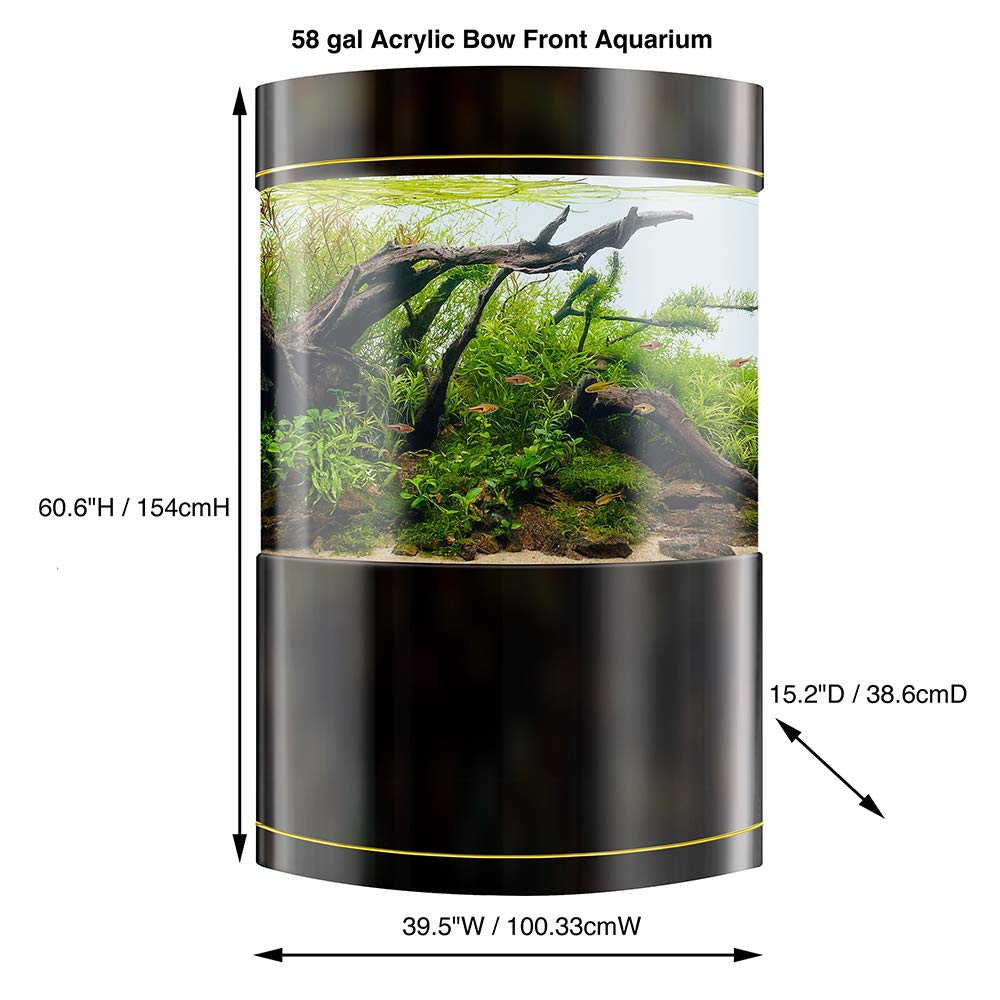Water World Luxury Large Bow Front Acrylic Aquarium with Built-in Stand & Storage Top - 360° View