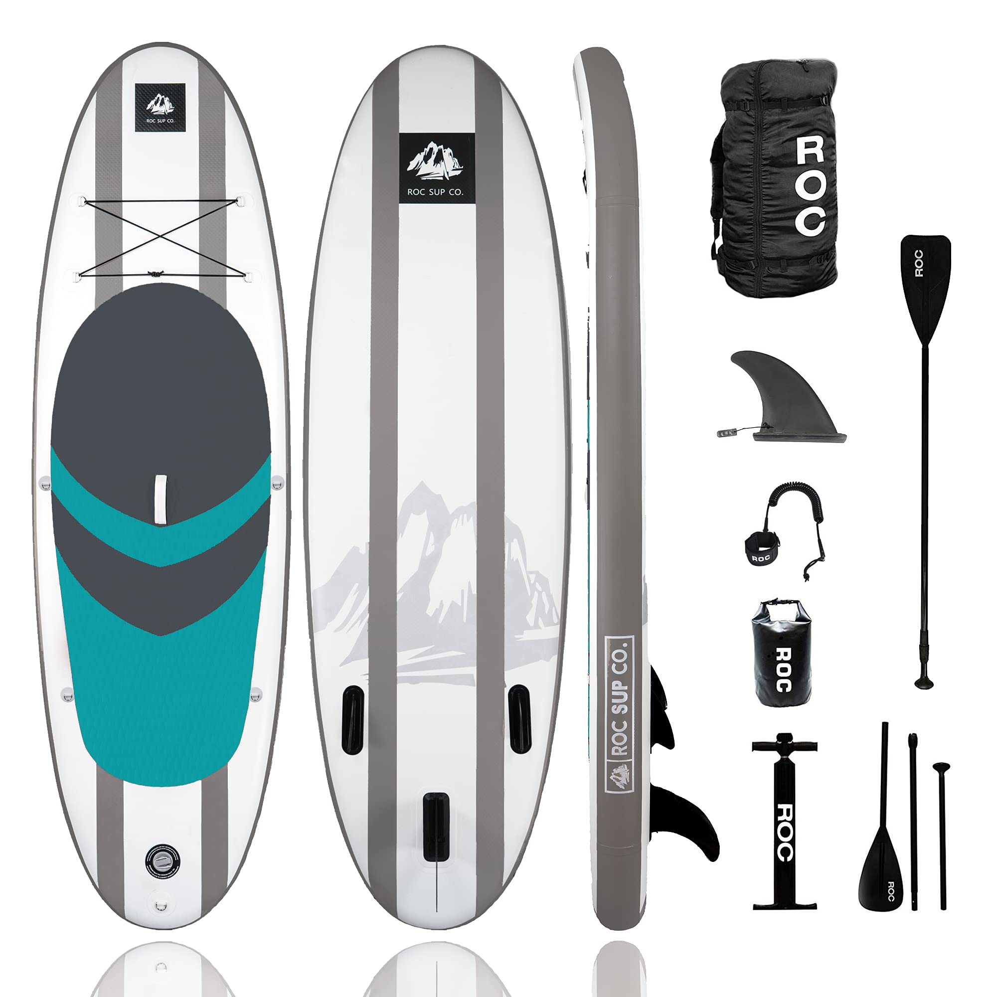 Roc Inflatable Stand Up Paddle Board with Premium sup Accessories & Backpack, Non-Slip Deck, Waterproof Bag, Leash, Paddle and Hand Pump