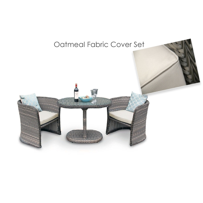 Hartland Compact Rattan Bistro Furniture Set - Whitewash Grey