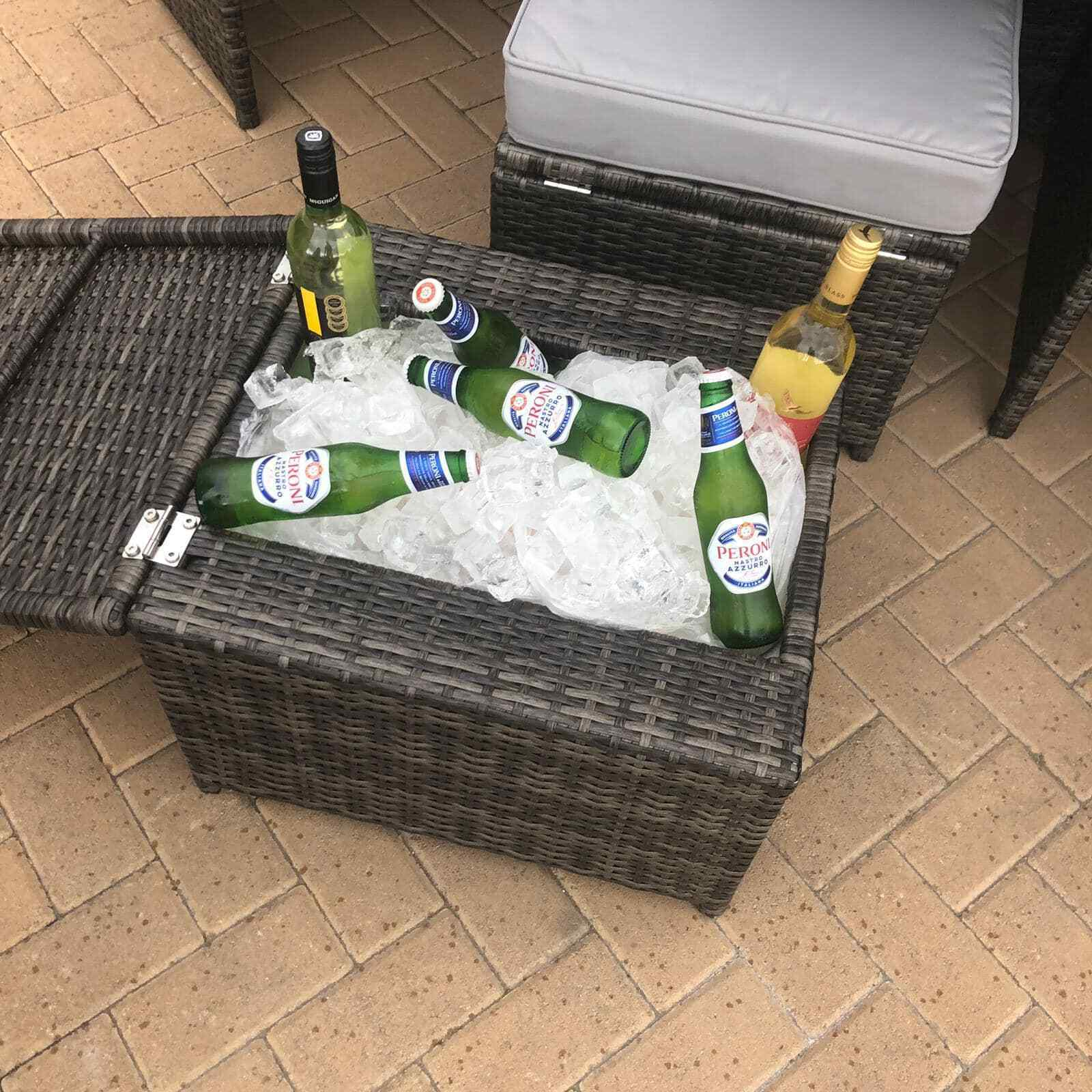 GREY RATTAN CUBE GARDEN FURNITURE SET PATIO DINING PARASOL ALUMINIUM IN STOCK