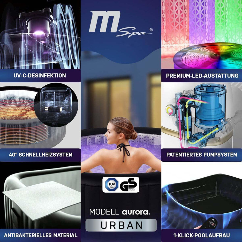 Miweba MSpa aufblasbarer Whirlpool mit Premium LED Beleuchtung