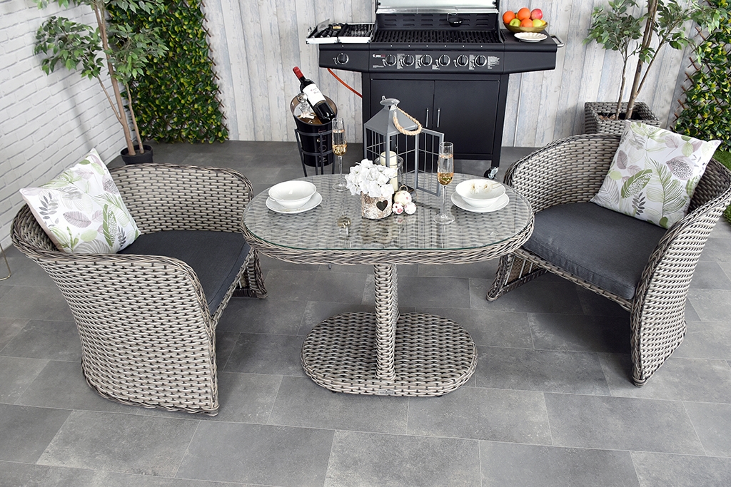 Hartland Compact Rattan Bistro Furniture Set - Whitewash Grey