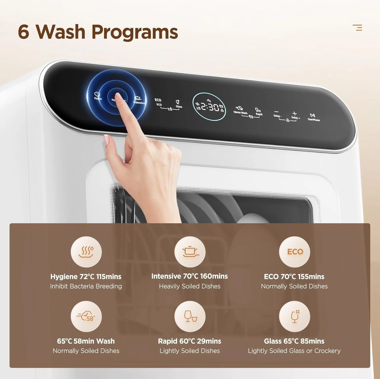 COMFEE Table Top Dishwasher Mini Tabletop Dishwasher 6L Built-in Water Tank